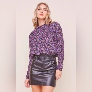 ASTR the Label Women's Katniss Long Sleeve Multicolor Printed Blouse-‎ Size M